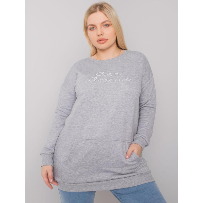 Női plus size melegítő pulóver melange hosszú EASTON szürke