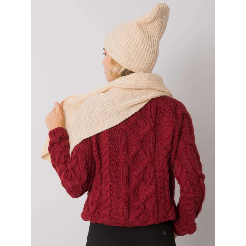 Női sapka és sál szett RUE PARIS bézs színű