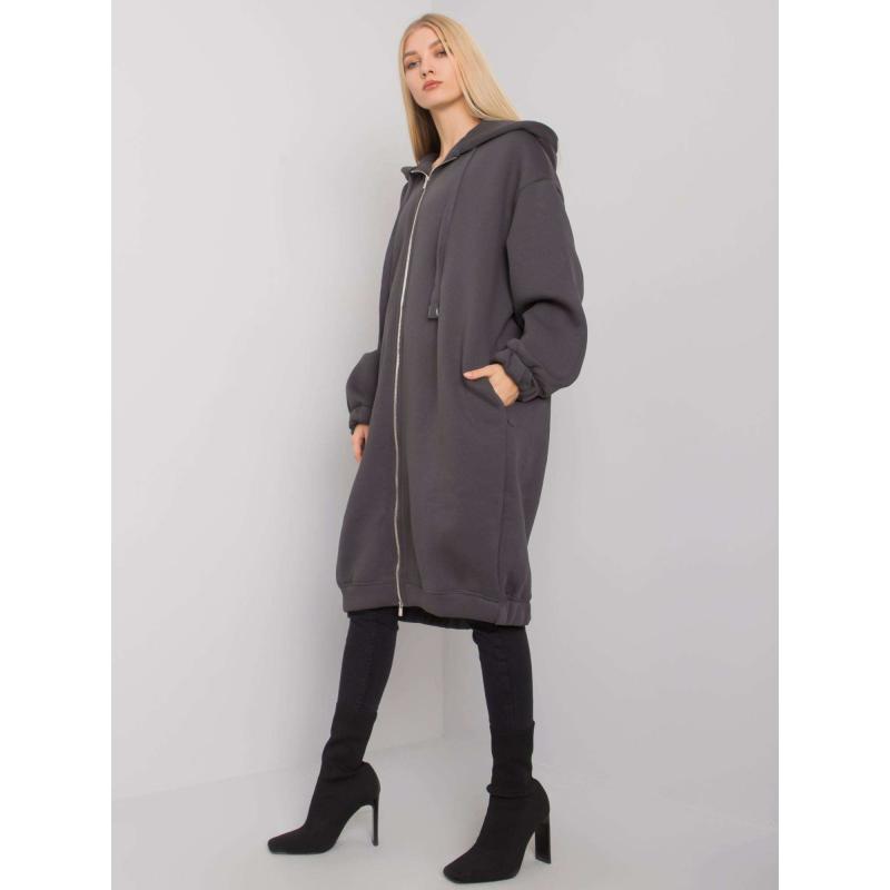 Női kapucnis pulóver hosszú YASEMIN grafit