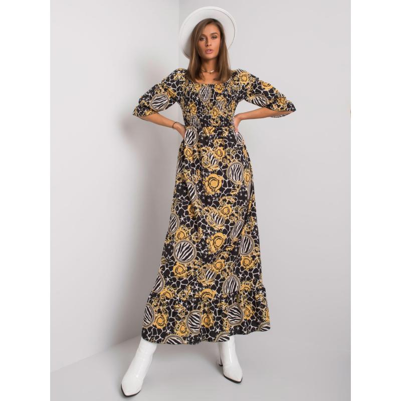 Dámské šaty vzorované BEVELYN černo-žluté 