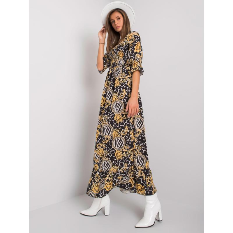Dámské šaty vzorované BEVELYN černo-žluté 