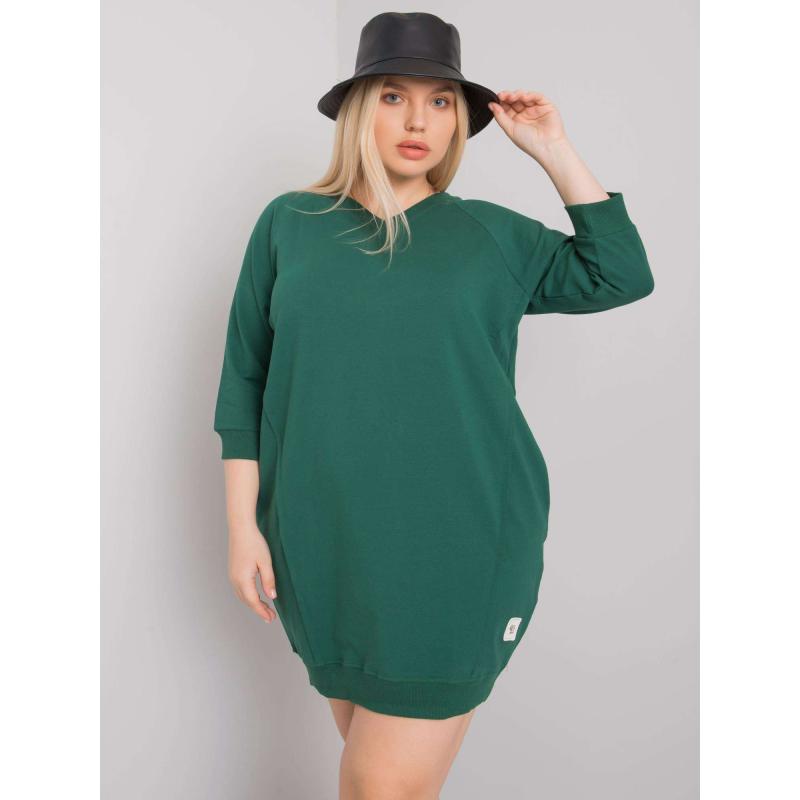 Női Karissa pamut Plus Size ruha sötétzöld