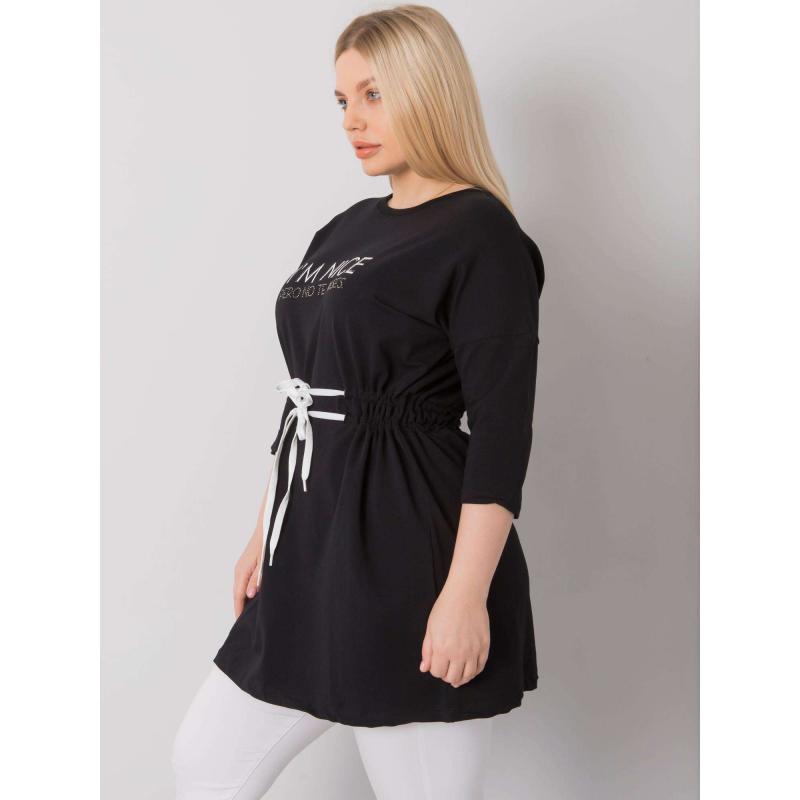 Női plus size tunika nyakkendővel TULSA fekete