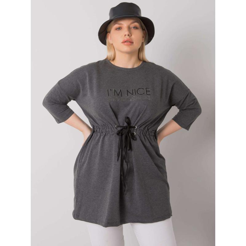 Női tunika nyakkendővel melange plus size TULSA sötétszürke