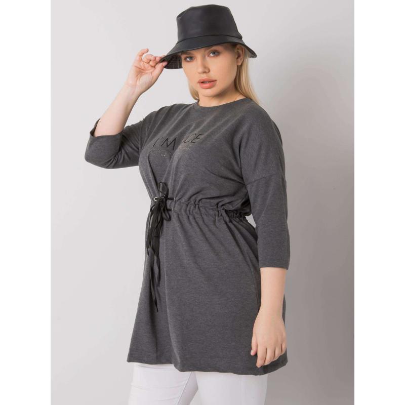 Női tunika nyakkendővel melange plus size TULSA sötétszürke