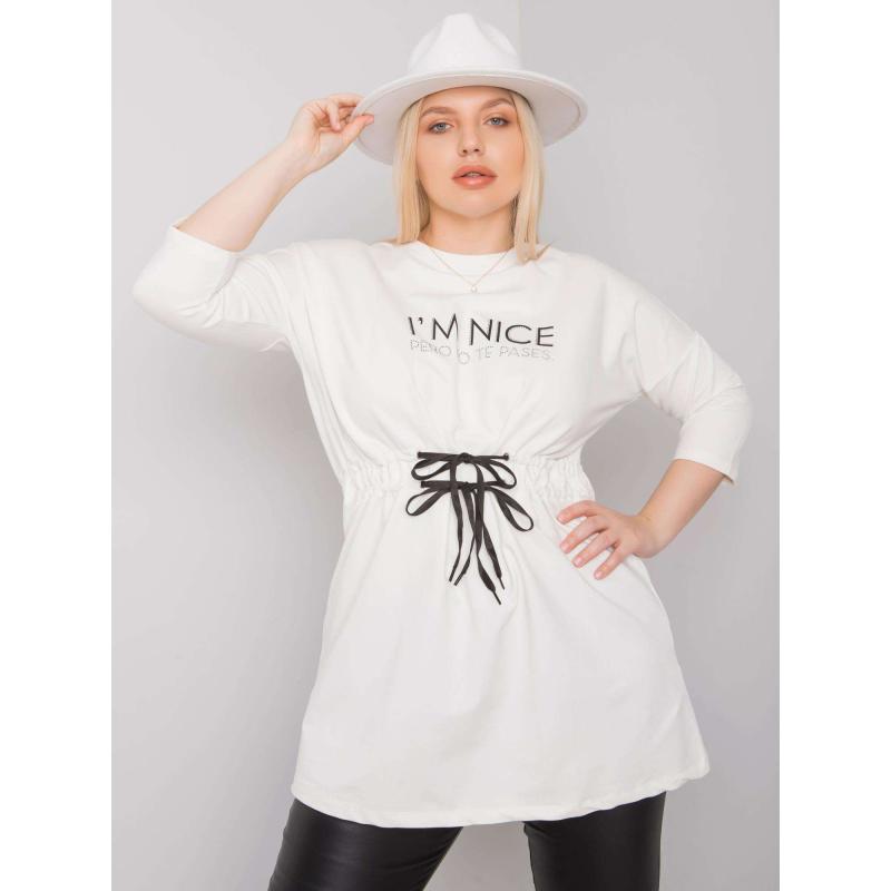 Női tunika nyakkendővel melange plus size TULSA ekrü színben