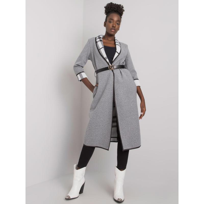 Dámský kabát s páskem ANNIS šedý melanžový 