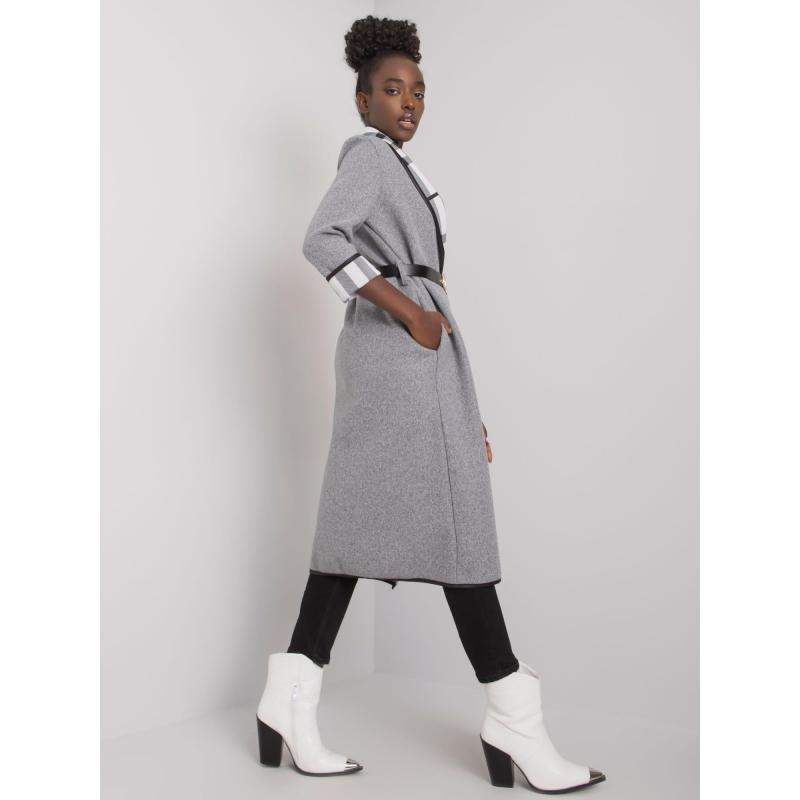 Dámský kabát s páskem ANNIS šedý melanžový 