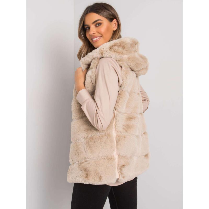 Dámská kožešinová vesta s kapucí Foggia OCH BELLA béžová 