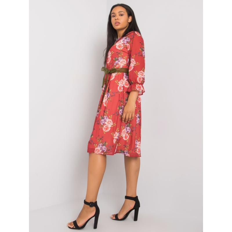 Női virágos plus size ruha BIANNA burgundi