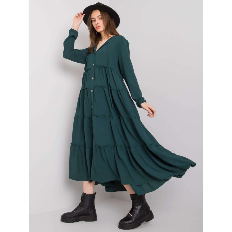 Dámské šaty s volánem Atrani RUE PARIS tmavě zelené 