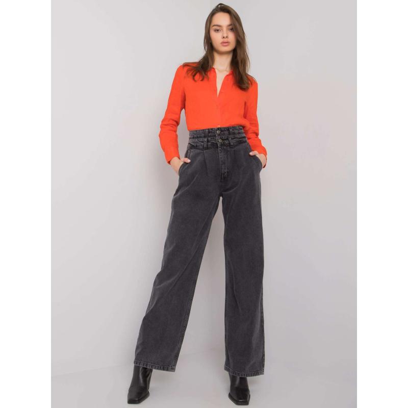 Női magas derekú farmernadrág széles SHELBURNE sötétszürke