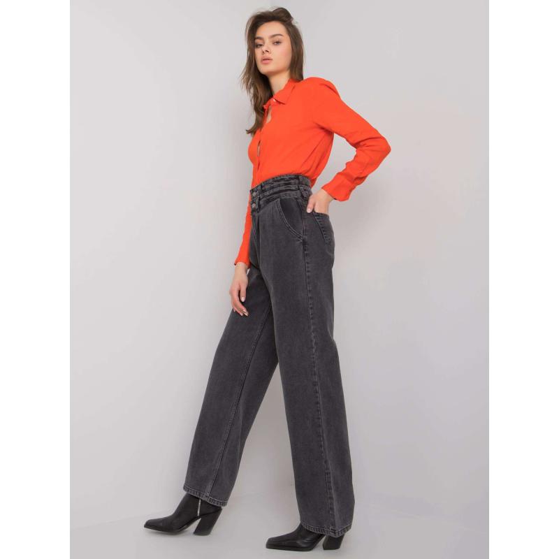 Női magas derekú farmernadrág széles SHELBURNE sötétszürke