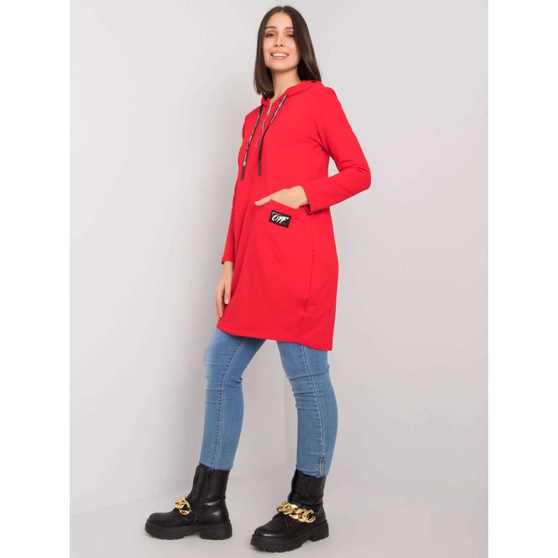 Dámska bavlnená plus size tunika s kapucňou KIERRA červená