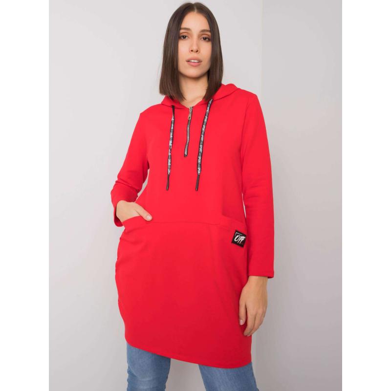 Női kapucnis pamut plus size tunika KIERRA piros
