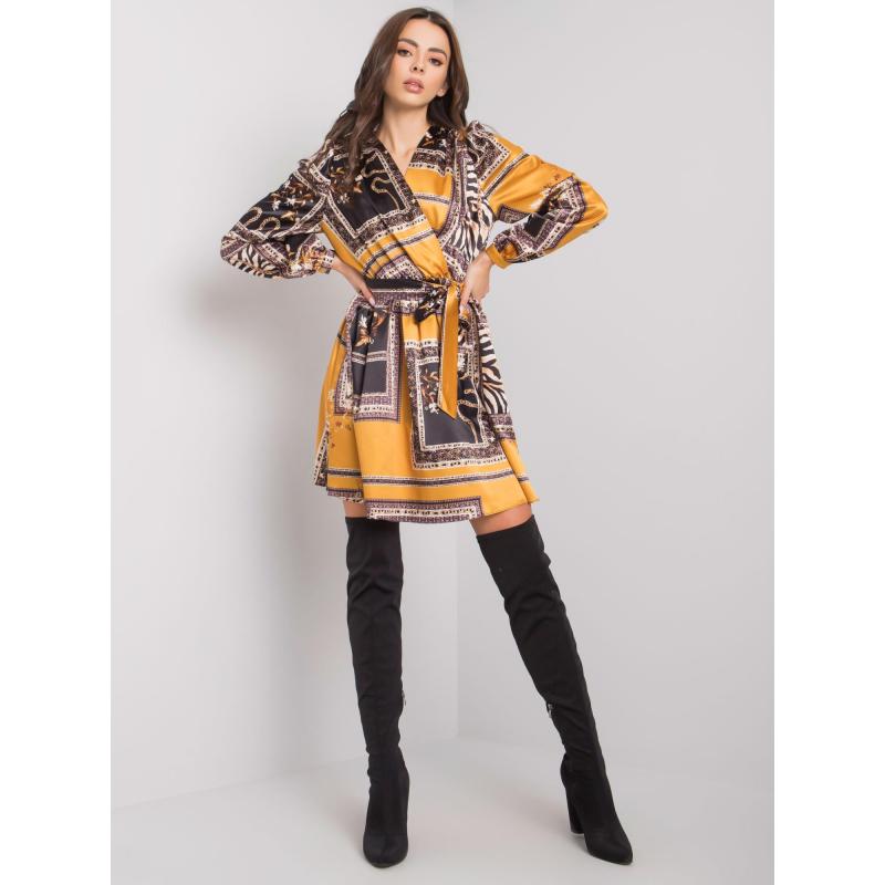 Női öves ruha ALARRA fekete és sárga színben