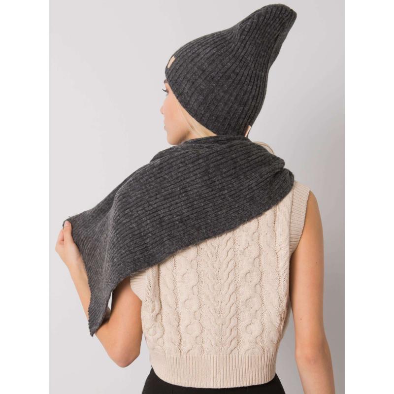 Női szett sapkával és sállal RUE PARIS sötétszürke színben