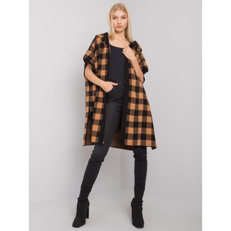 Dámský svetr LOVINGTON s kapucí černo-kamelový 