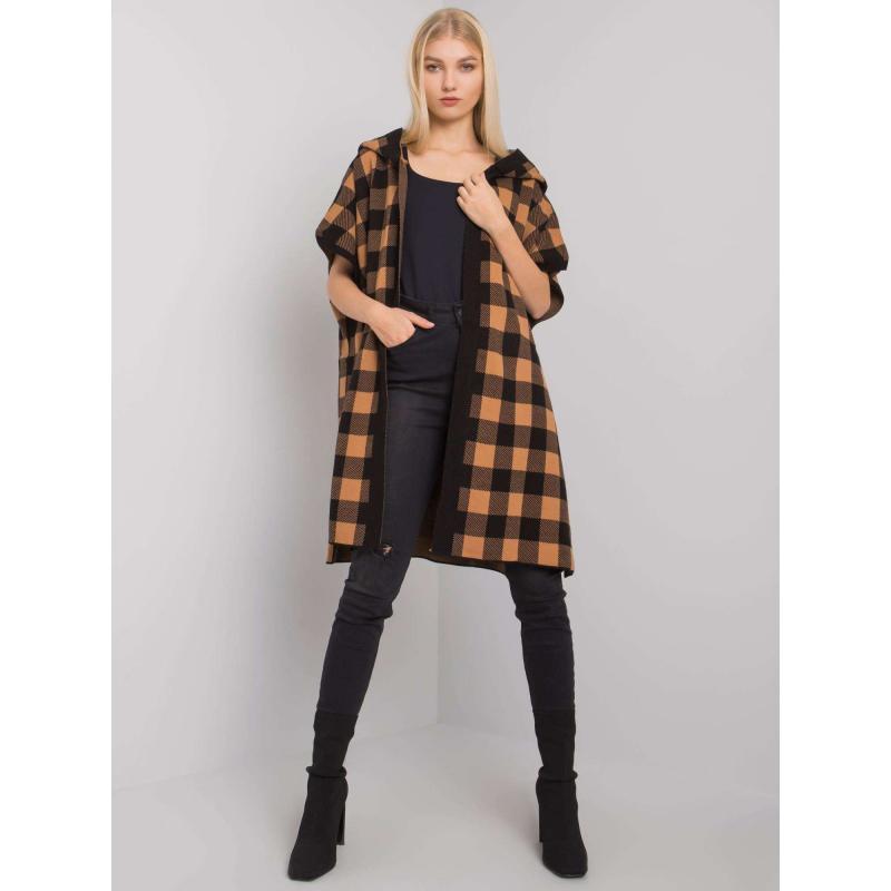 Dámský svetr LOVINGTON s kapucí černo-kamelový 