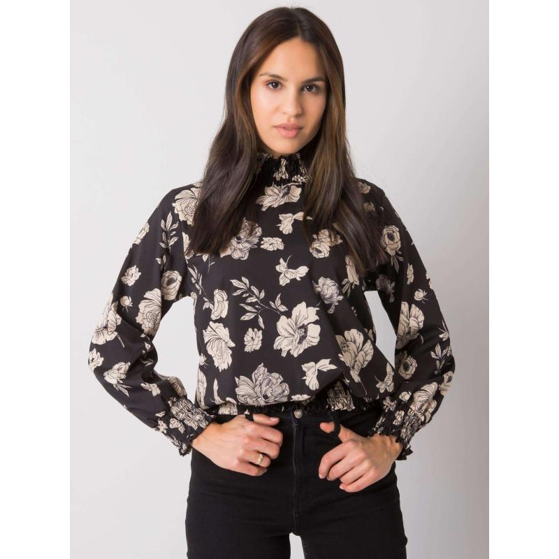 Női virágos blúz DAMIKA fekete és bézs színben