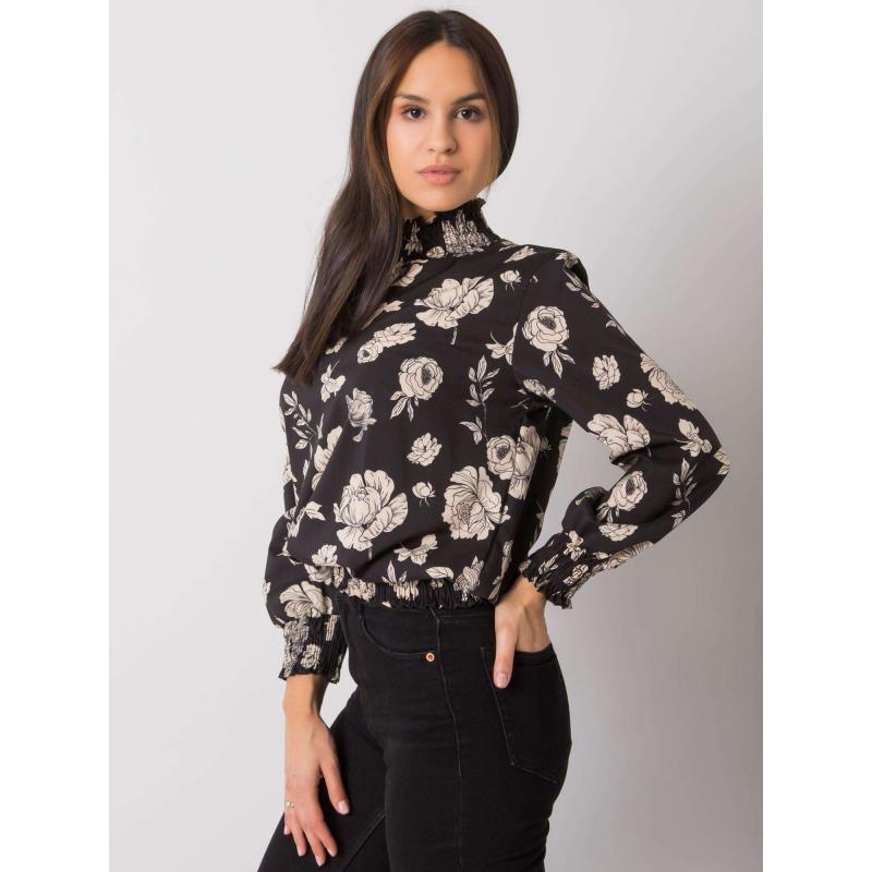 Női virágos blúz DAMIKA fekete és bézs színben