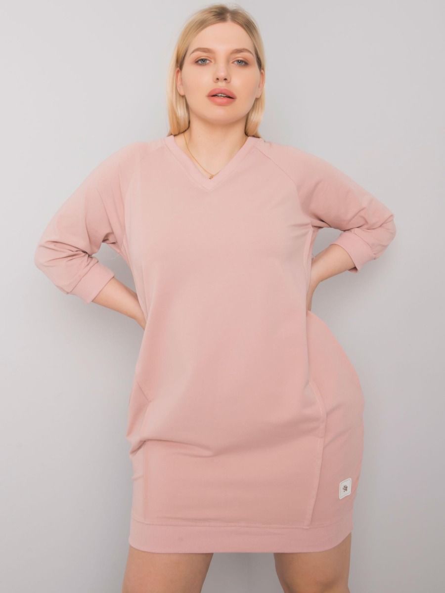 Dámské šaty bavlněné plus size KARISSA růžové  