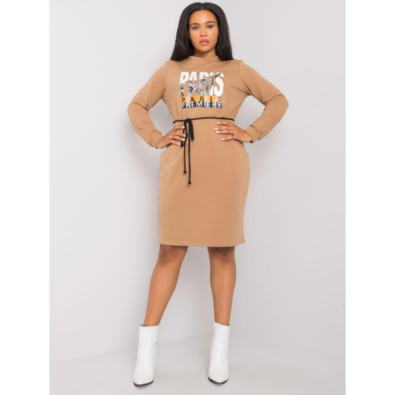 Dámské šaty bavlněné plus size LAREEN hnědé  