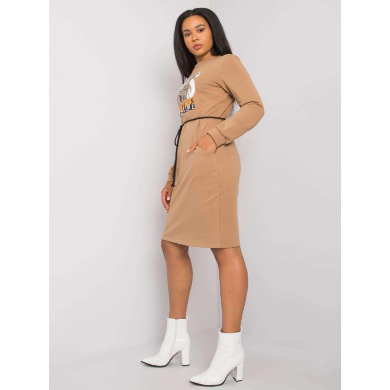 Dámské šaty bavlněné plus size LAREEN hnědé  