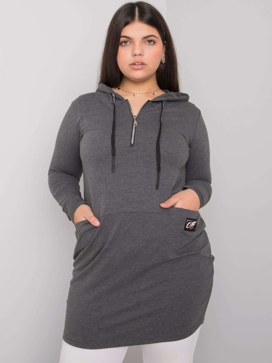 Női kapucnis pamut plus size tunika KIERRA sötét szürke