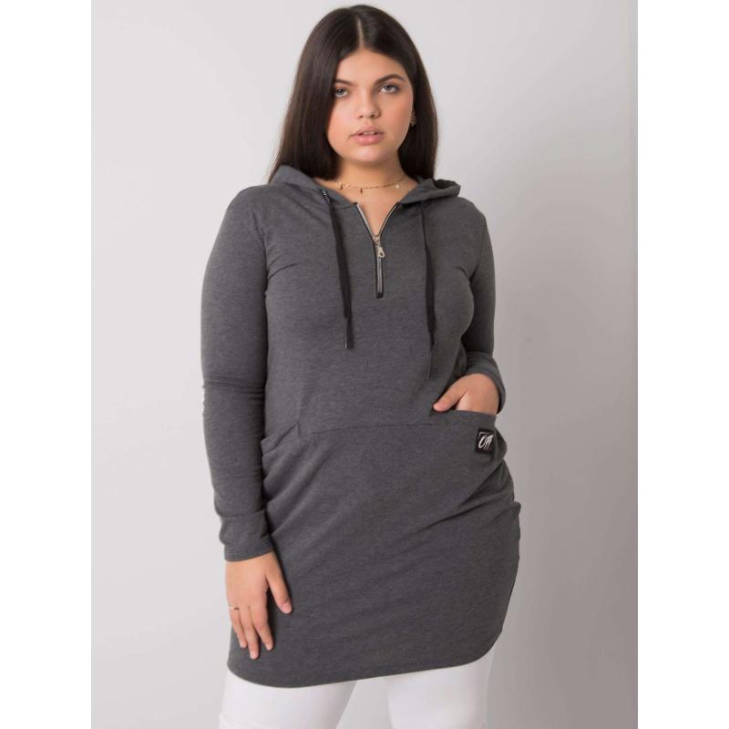 Női kapucnis pamut plus size tunika KIERRA sötét szürke