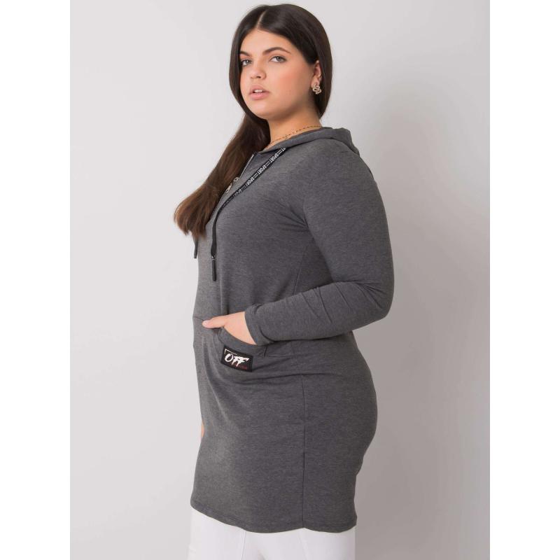 Női kapucnis pamut plus size tunika KIERRA sötét szürke