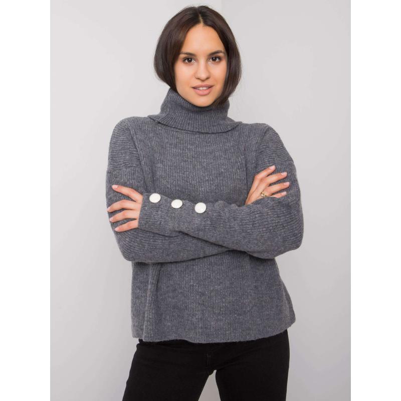 Női garbó Emrie RUE PARIS sötétszürke színű pulóver