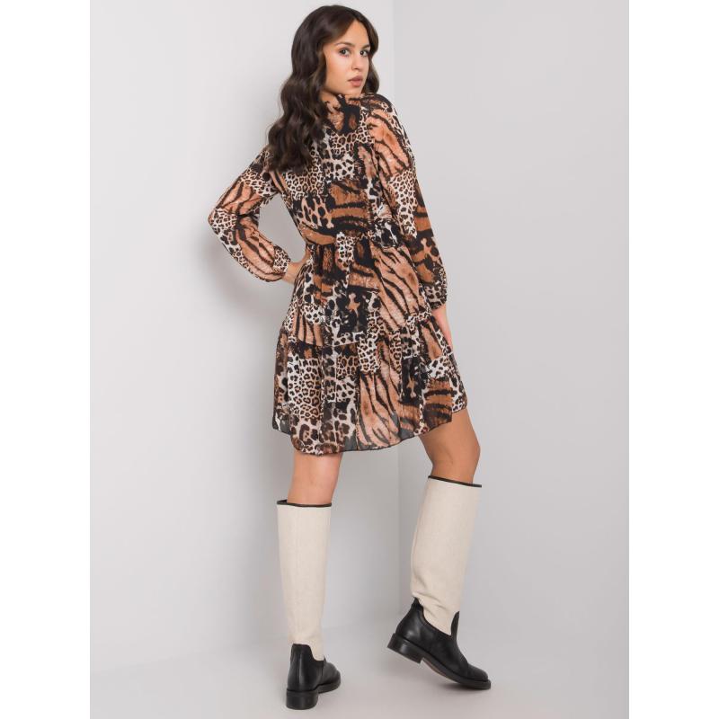 Női állatmintás ruha RUE PARIS fekete és bézs színben