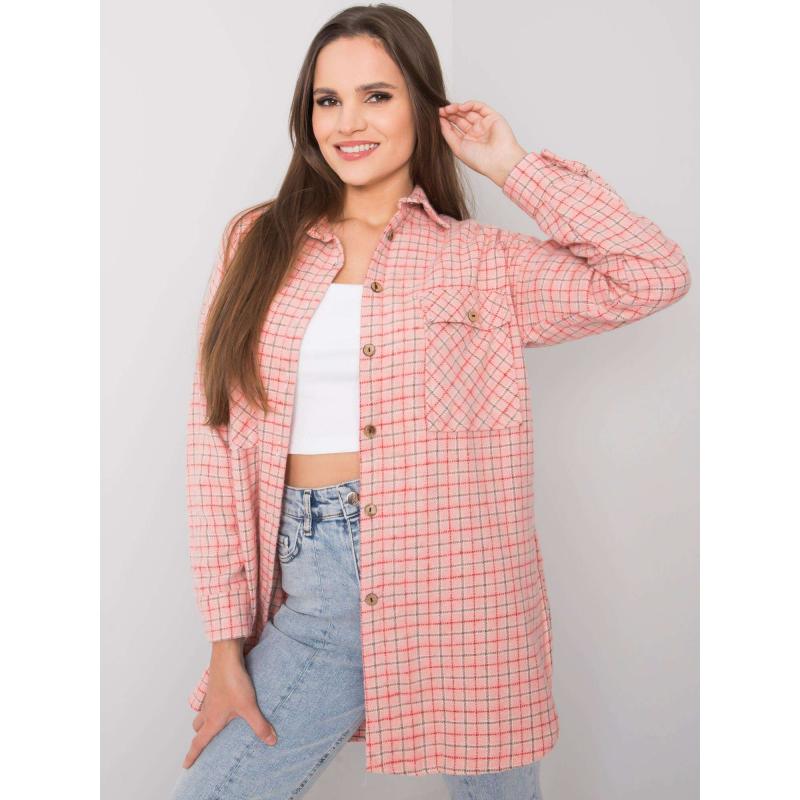 Dámská košile kostkovaná dlouhá Jose RUE PARIS světle růžová