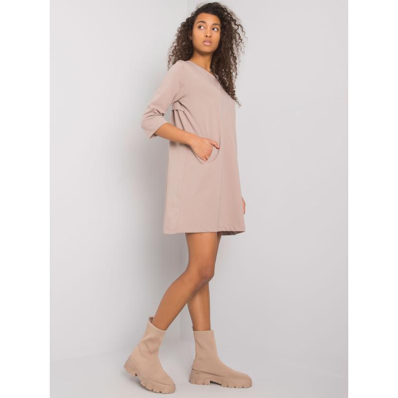 Ellidy RUE PARIS tmavobéžové dámske šaty s vreckami