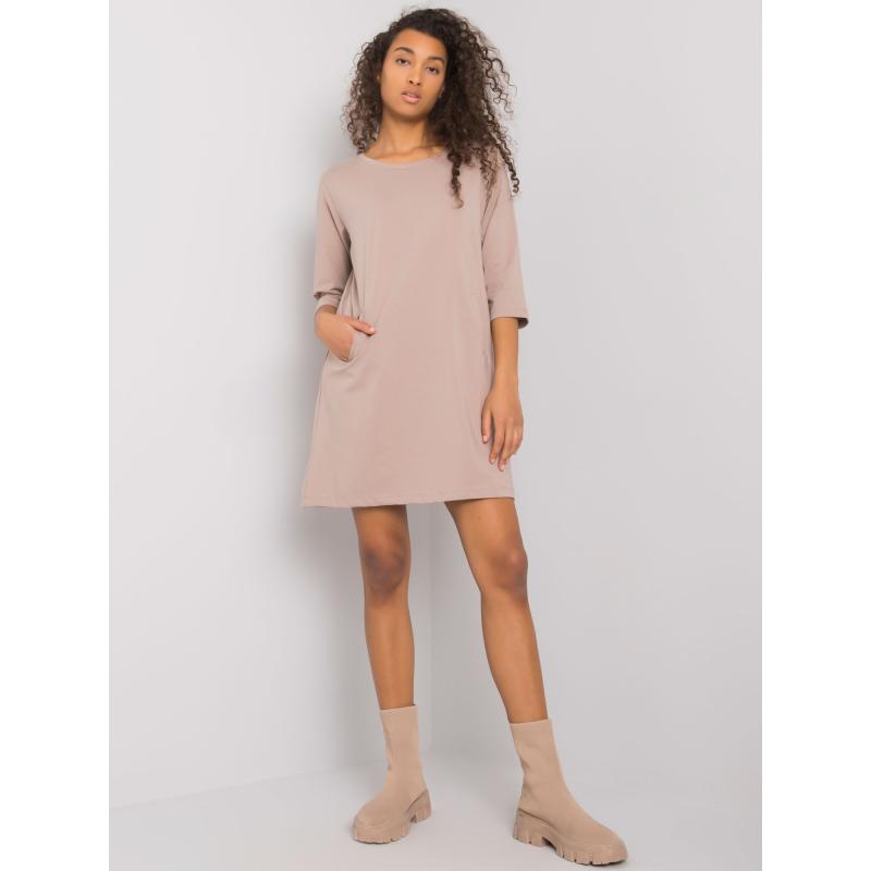 Ellidy RUE PARIS tmavobéžové dámske šaty s vreckami