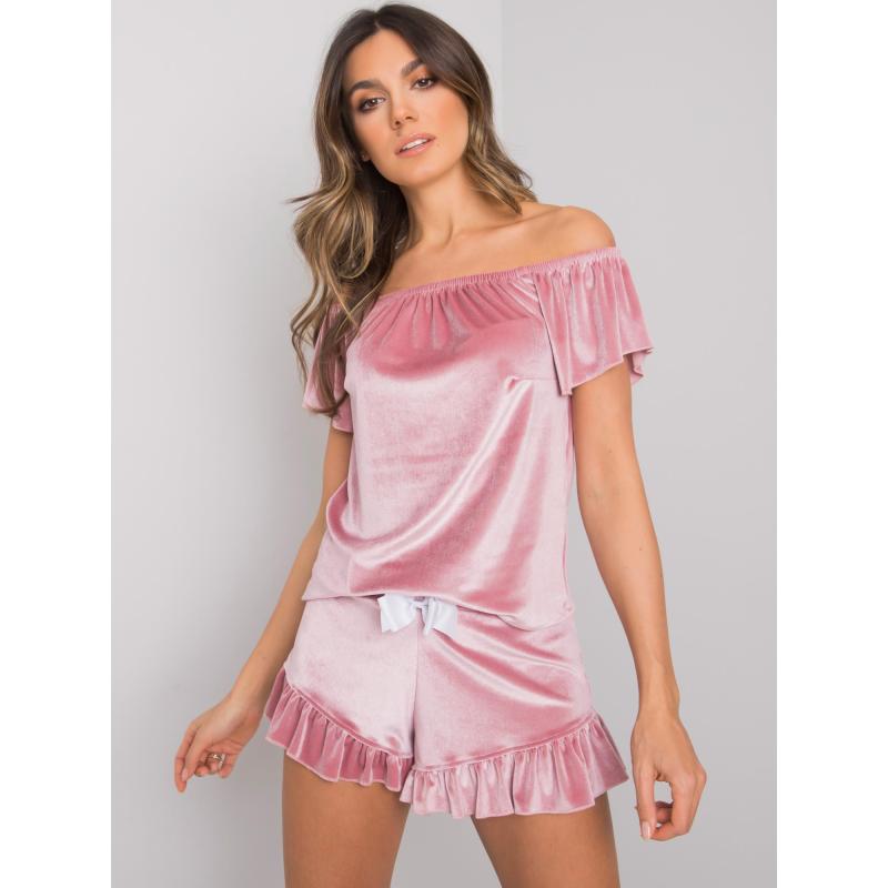 Női fodros bársony pizsama Rosse RUE PARIS rózsaszínű