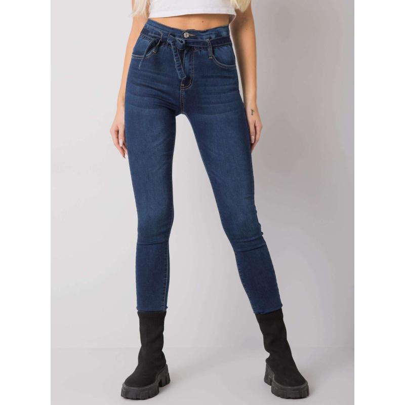 Dámské džíny vypasované s vázáním LEXINGTON tmavě modré