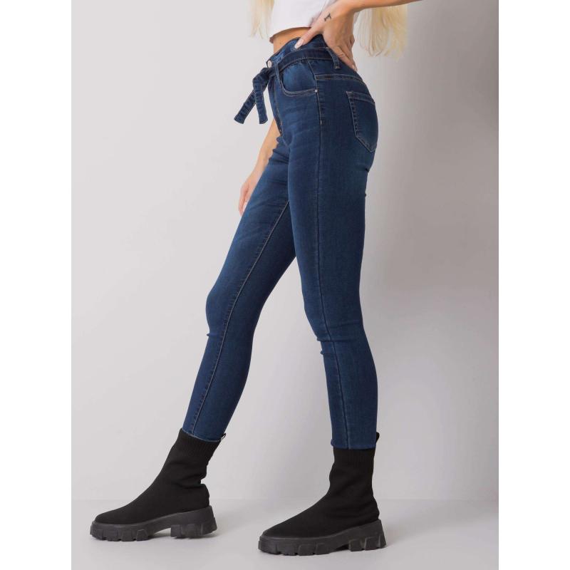 Dámské džíny vypasované s vázáním LEXINGTON tmavě modré