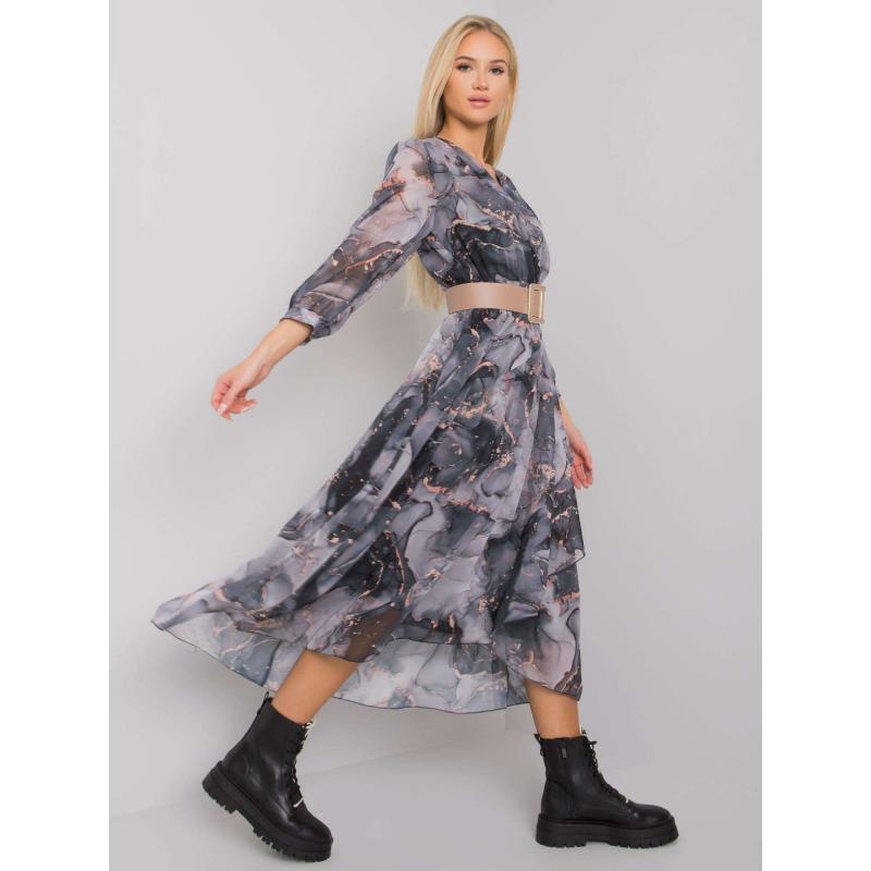 Női öves ruha JANESVILLE fekete és szürke színben