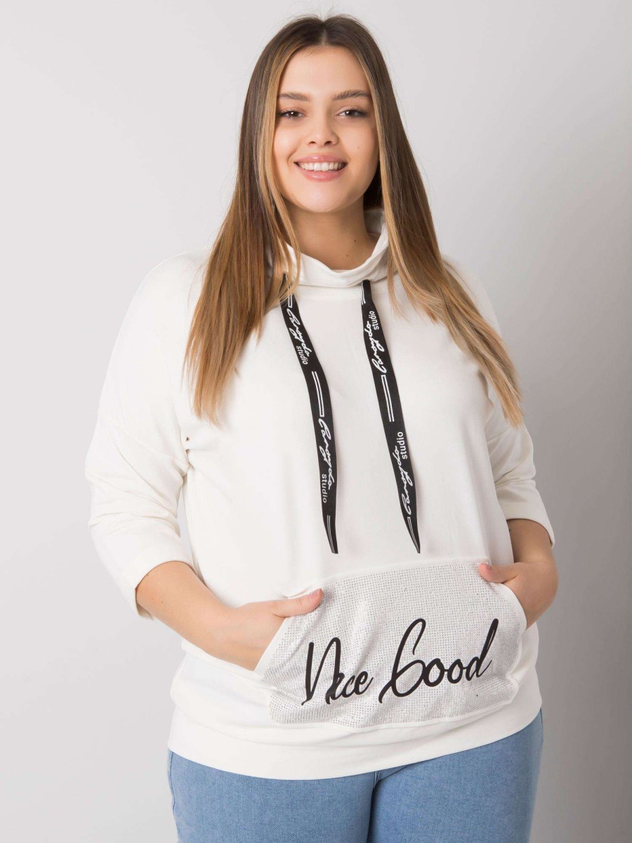 Dámska plus size blúzka s kamienkami CRYSTAL ecru