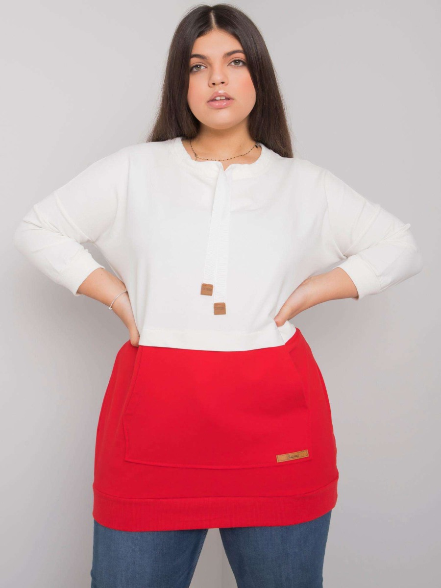 Dámska mikina plus size SIRA ecru-red