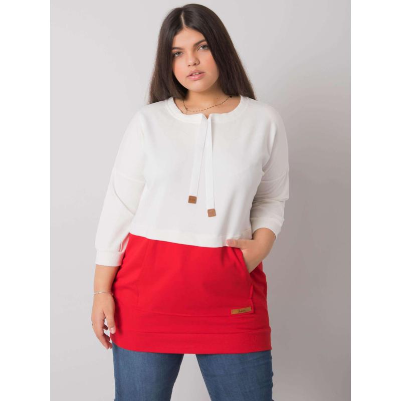 Dámská mikina s kapucí plus size SIRA ecru-červená 