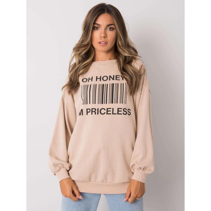 Női nyomtatott pulóver KARIS bézs színben