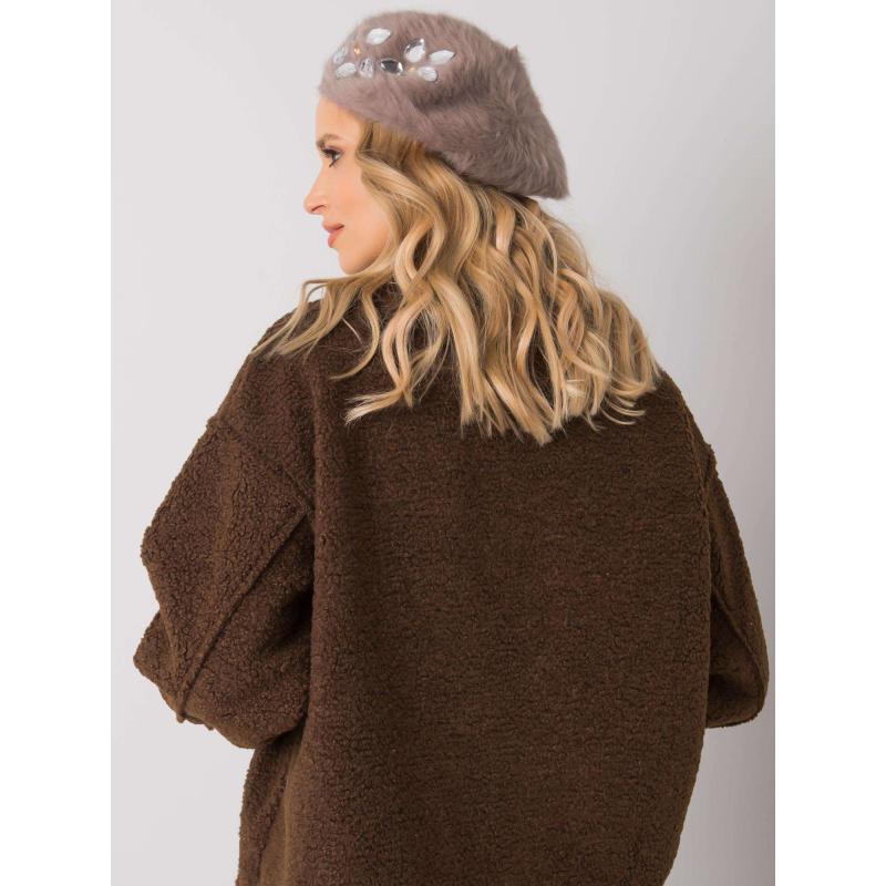 Dámská baretka s nášivkou tmavě béžová 