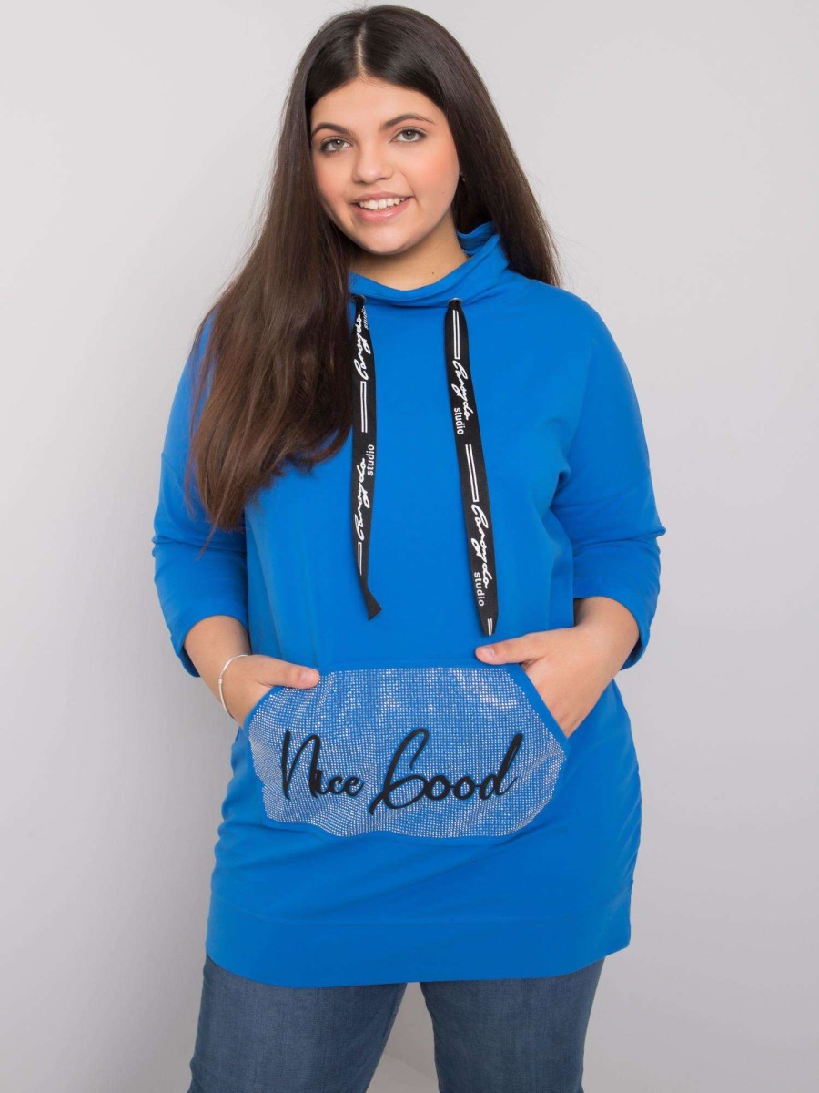 Női plus size blúz strasszokkal CRYSTAL sötétkék
