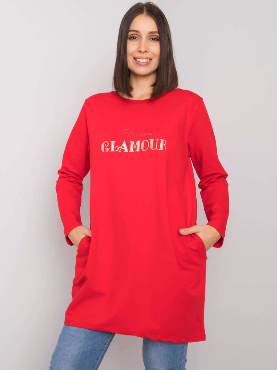 Női plus size tunika zsebekkel ALEXIAH piros