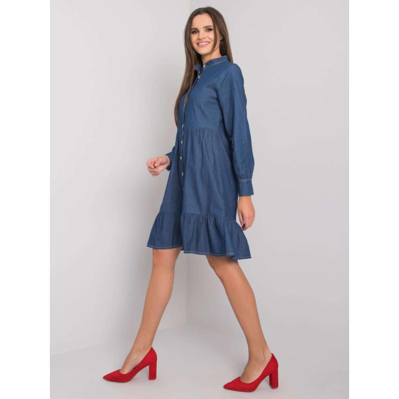 Női Sophia fodros ruha RUE PARIS sötétkék