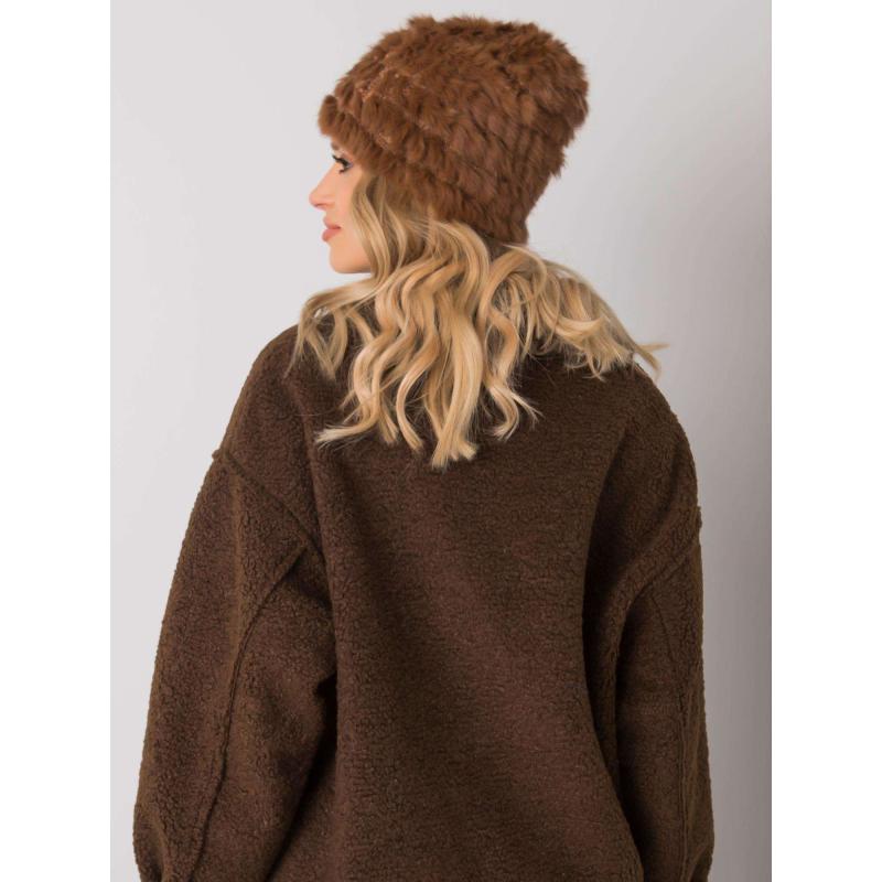 Dámska čiapka s kožušinou svetlohnedá