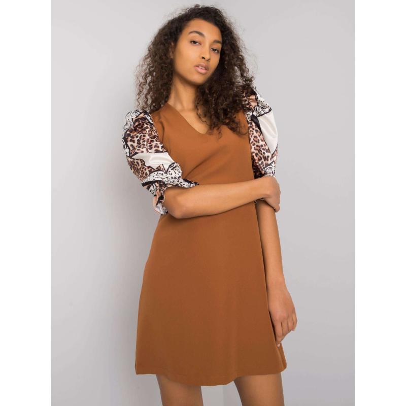 Dámské šaty s ozdobnými rukávy LEESBURG hnědé 